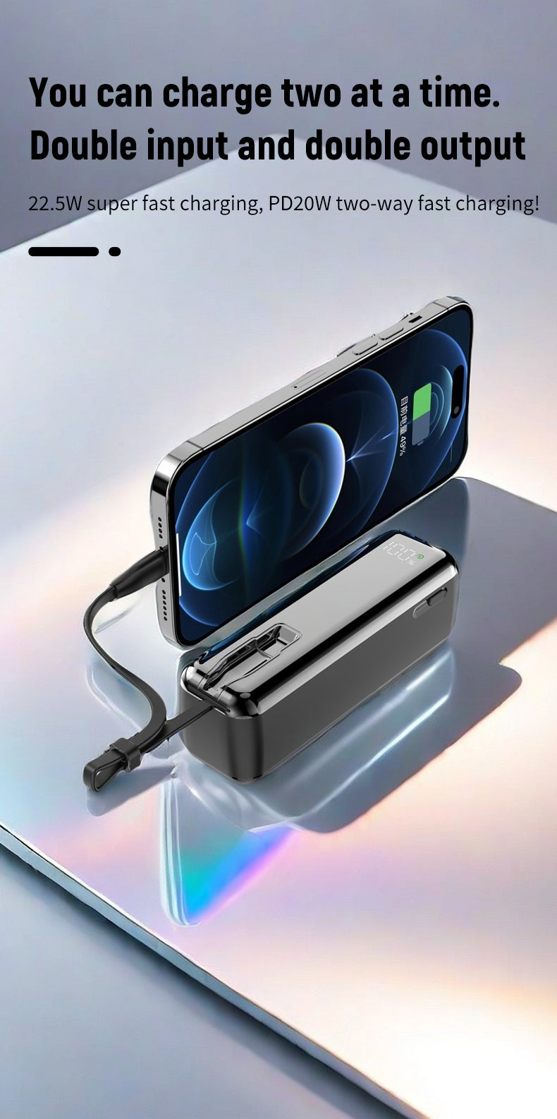 With its own line 5000 mAh AC plug 22.5W fast charging multicolor optional Power Bank
