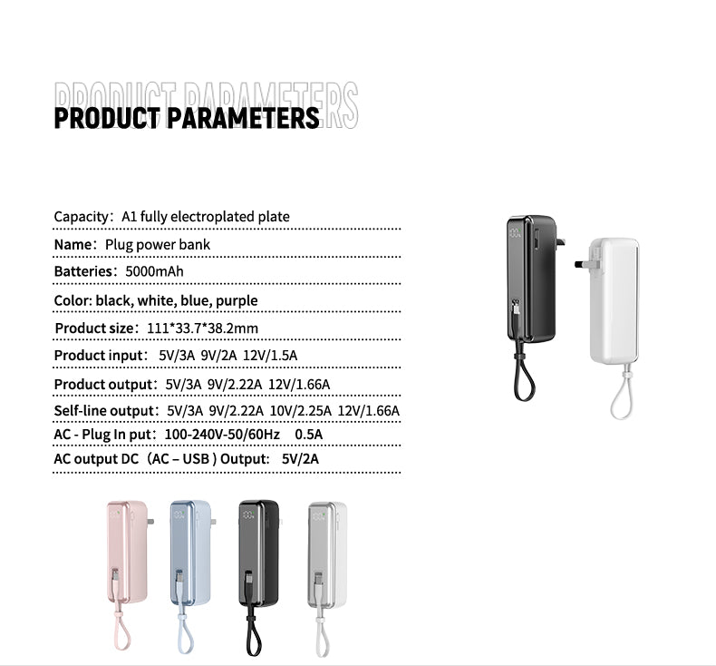 With its own line 5000 mAh AC plug 22.5W fast charging multicolor optional Power Bank