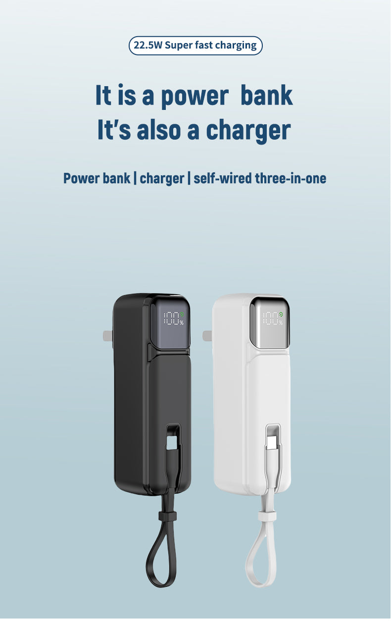 Self-contained AC plug 22.5W fast charging intelligent digital display charging 5000 mAh Power Bank