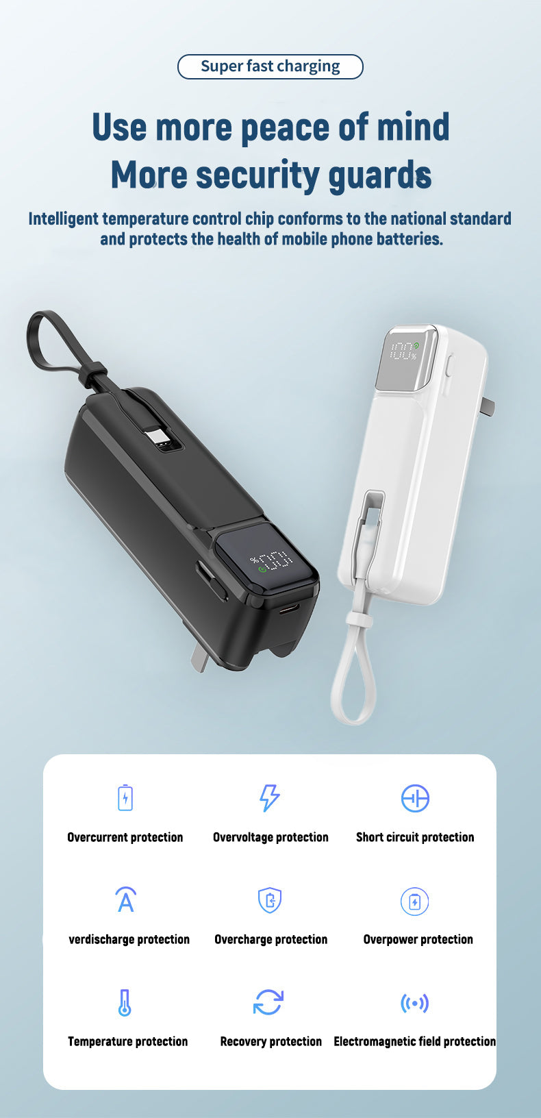 Self-contained AC plug 22.5W fast charging intelligent digital display charging 5000 mAh Power Bank