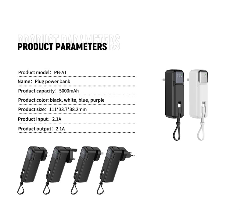 Self-contained AC plug 22.5W fast charging intelligent digital display charging 5000 mAh Power Bank