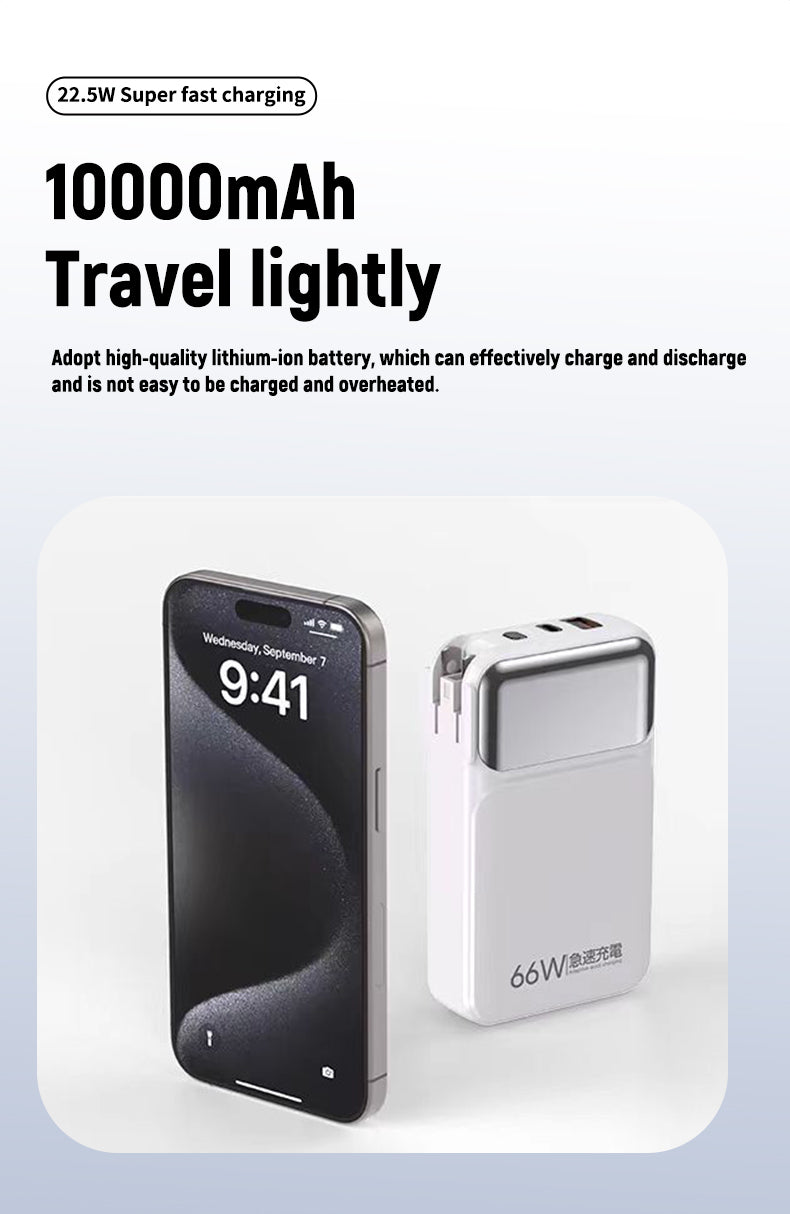 10000 mAh 22.5W fast-charging folding plug with its own line mobile power bank