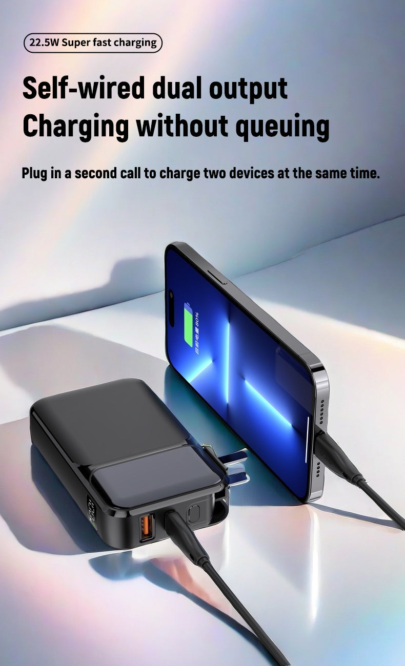 10000 mAh 22.5W fast-charging folding plug with its own line mobile power bank