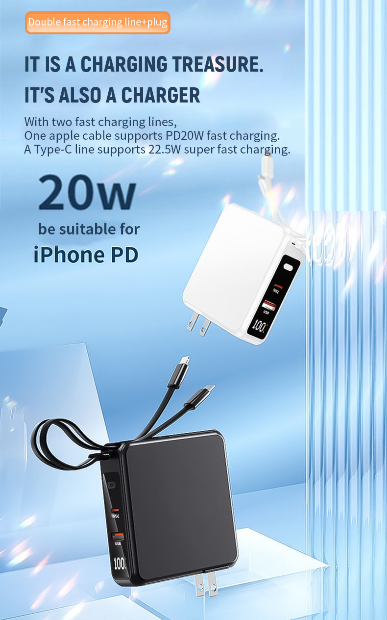 Wireless 15W mobile power AC plug two-in-one lanyard with 10000 mAh super LED lamp Power Bank