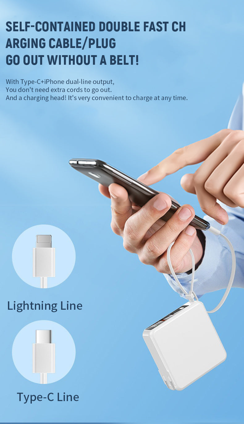 Wireless 15W mobile power AC plug two-in-one lanyard with 10000 mAh super LED lamp Power Bank