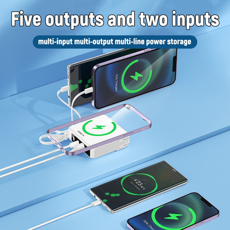 Wireless 15W mobile power AC plug two-in-one lanyard with 10000 mAh super LED lamp Power Bank