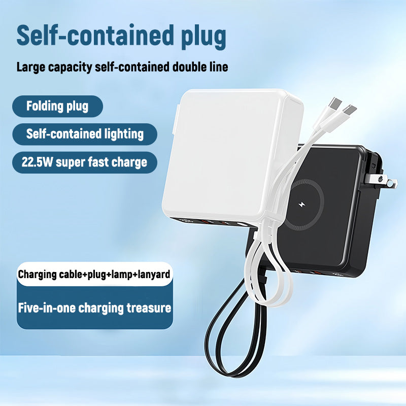 Wireless 15W mobile power AC plug two-in-one lanyard with 10000 mAh super LED lamp Power Bank